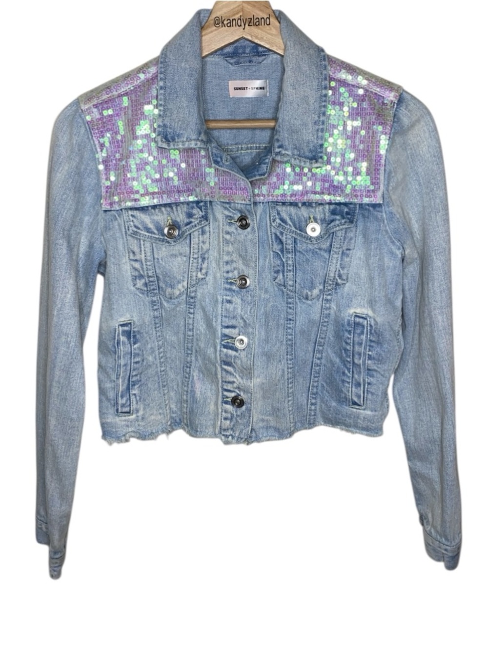SUNSET + SPRING "Mermaid" Sequin
Light Wash Sequin Denim Jacket - Picture 2 of 5